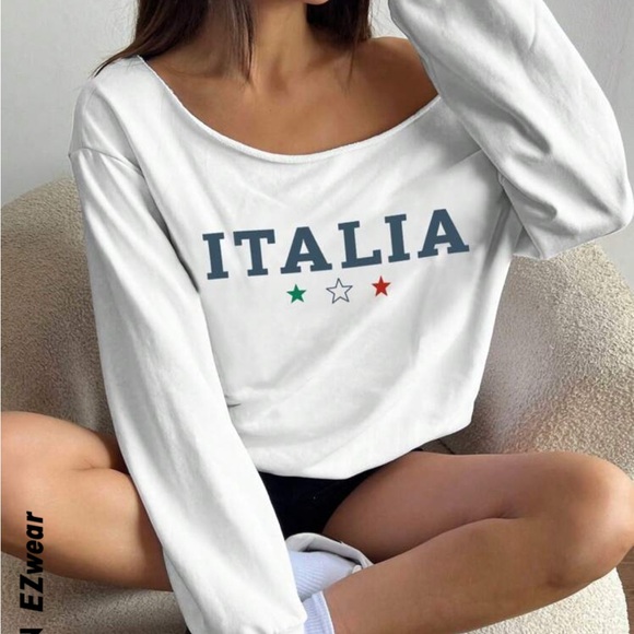White Off-Shoulder Italia Sweatshirt - Picture 2 of 5